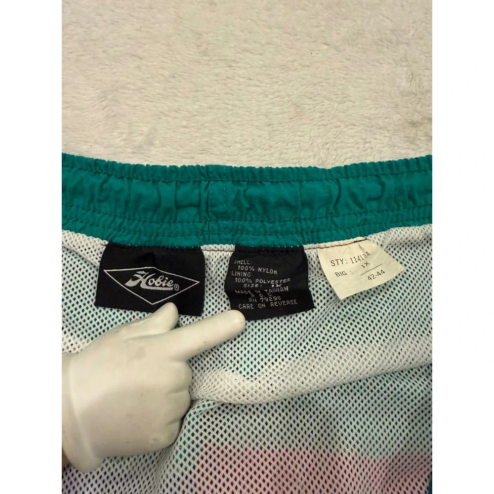 Vintage Hobie Mens Swim Shorts Colorblock Teal Pink Mesh Lined 1X 42-44 Retro